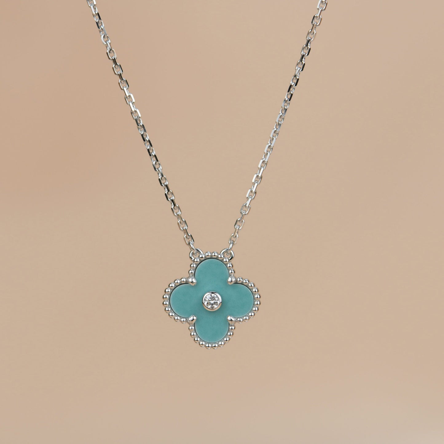 [Eterna Jewels]CLOVER 15MM DIAMOND SVRES PORCELAIN  NECKLACE SILVER