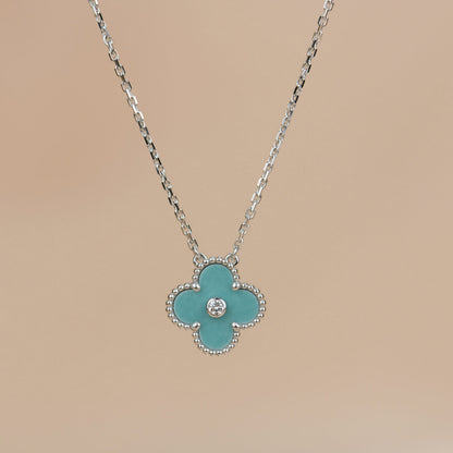 [Eterna Jewels]CLOVER 15MM DIAMOND SVRES PORCELAIN  NECKLACE SILVER