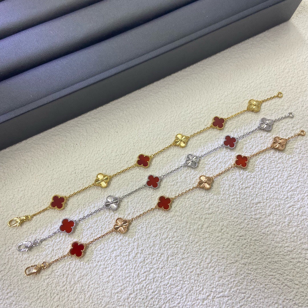 [Eterna Jewels]CLOVER 6 MOTIF RED AGATE LASER BRACELET