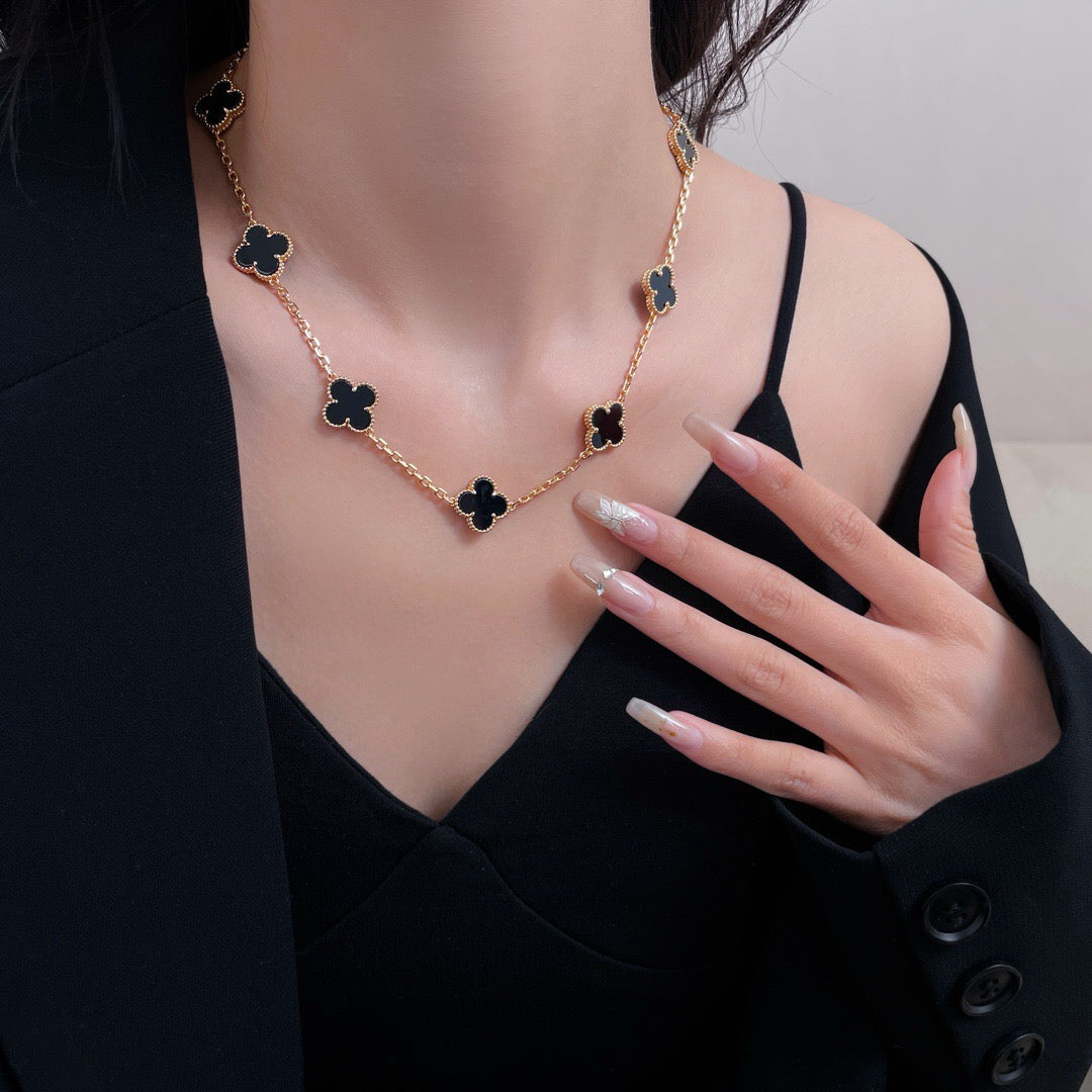 [Eterna Jewels]CLOVER 10 MOTIFS ONYX NECKLACE