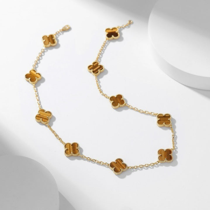 [Eterna Jewels]CLOVER 10 MOTIFS TIGER EYE NECKLACE