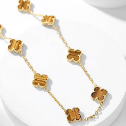 [Eterna Jewels]CLOVER 10 MOTIFS TIGER EYE NECKLACE
