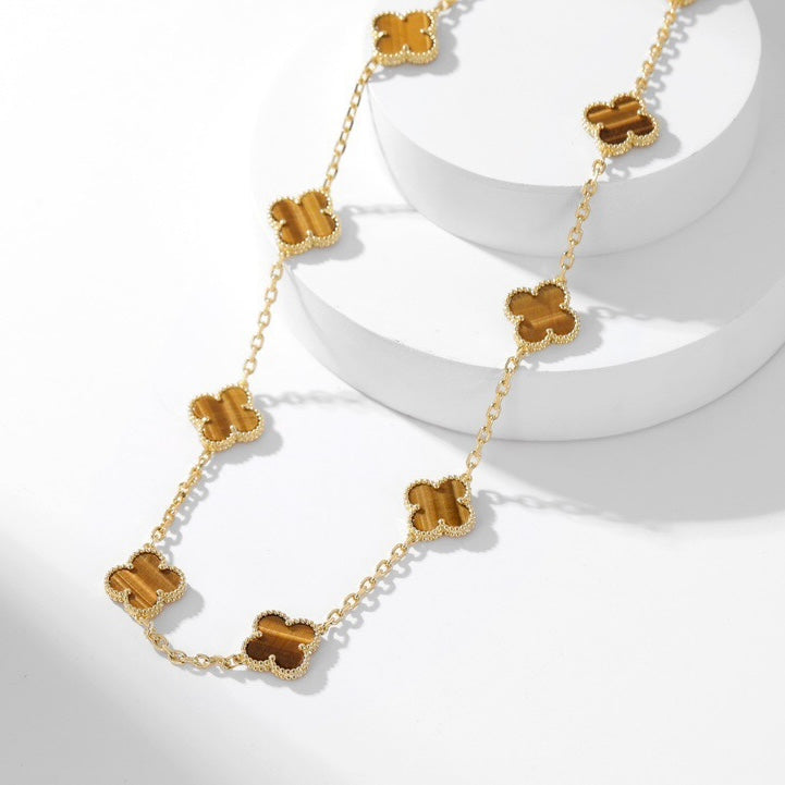 [Eterna Jewels]CLOVER 10 MOTIFS TIGER EYE NECKLACE