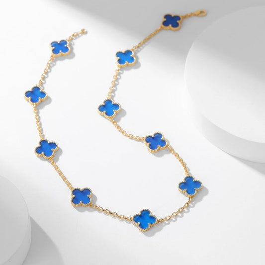 [Eterna Jewels]CLOVER 10 MOTIFS BLUE AGATE NECKLACE