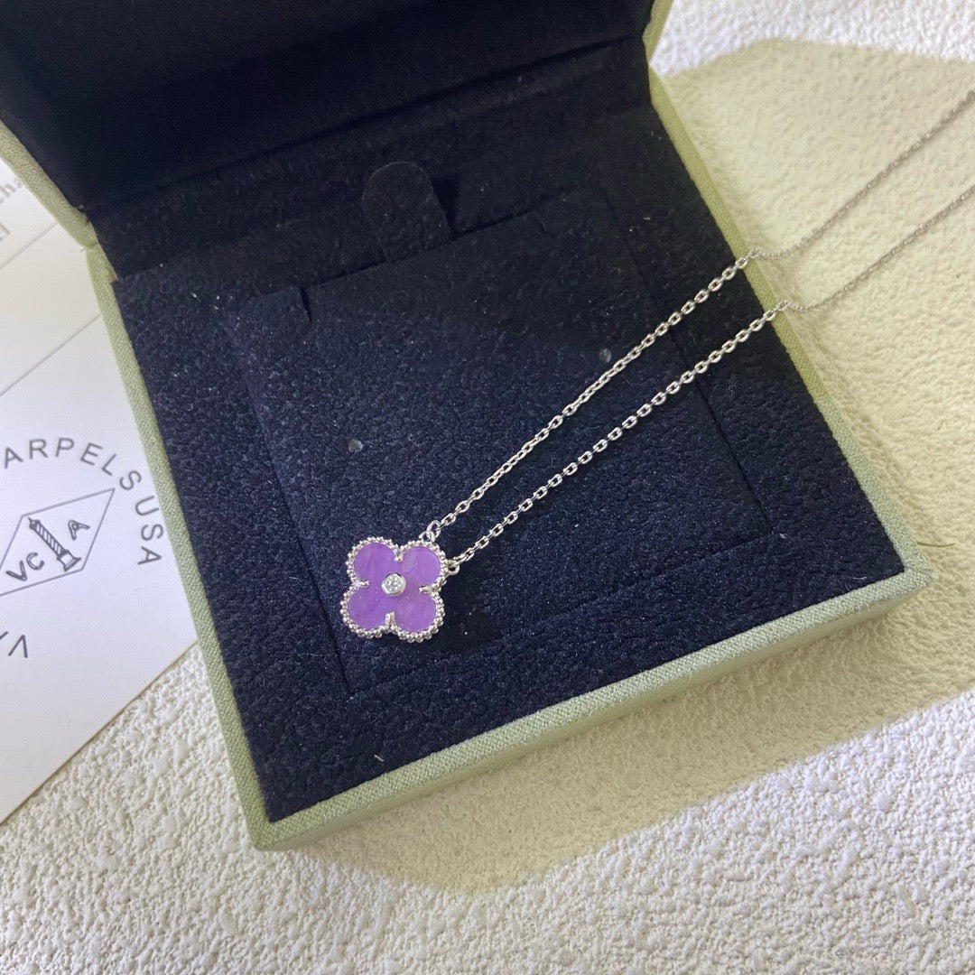 [Eterna Jewels Jewelry]CLOVER 15MM DIAMOND  PURPLE VIOLET NECKLACE