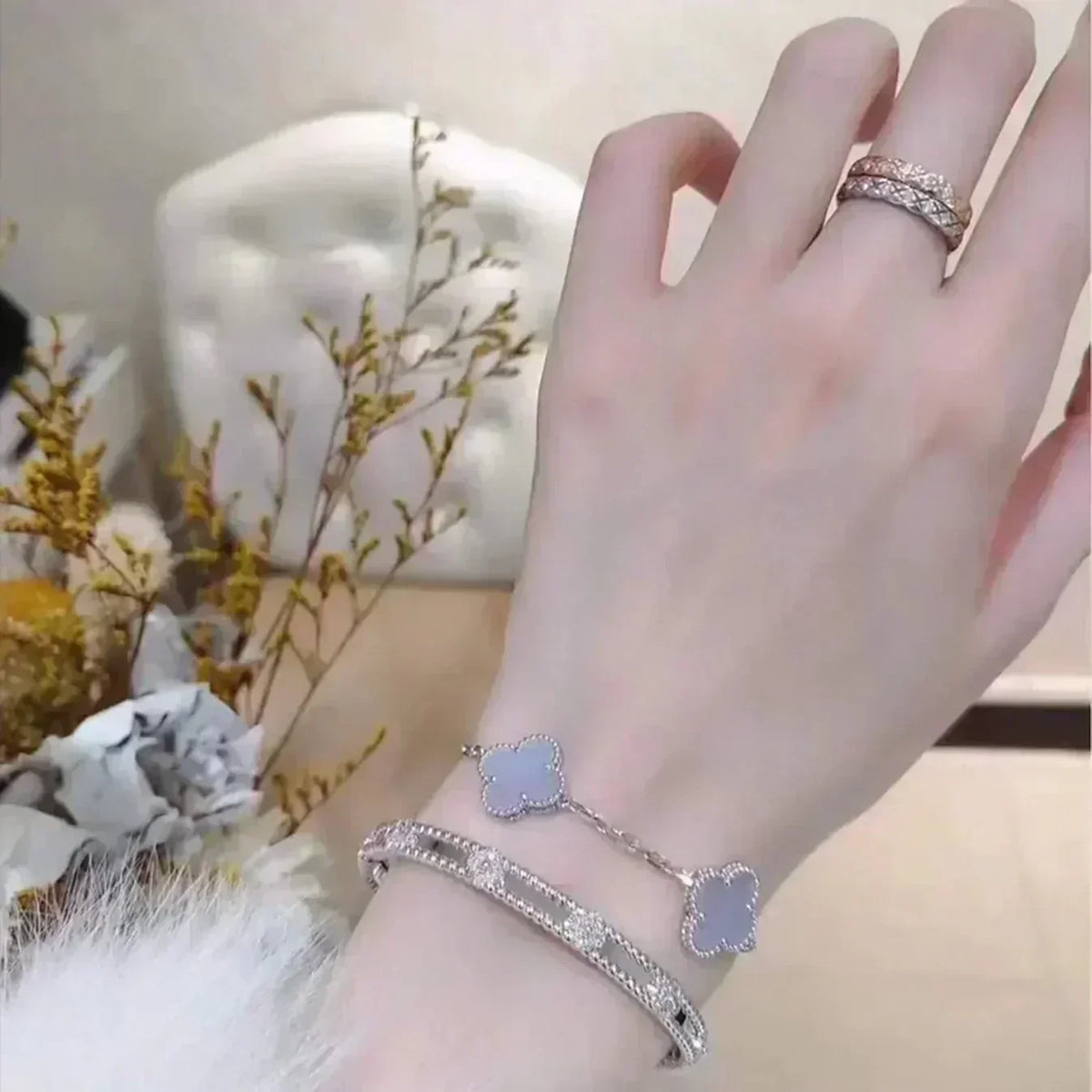 [Eterna Jewels] CLOVER 5 MOTIF PURPLE CHALCEDONY BRACELET COLLECTION