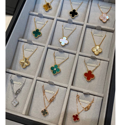 [Eterna Jewels]CLOVER 15MM BLACK ONYX SINGLE FLOWER NECKLACE