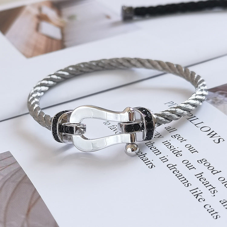 [Eterna Jewels]FORCE LARGE HORSESHOE BLACK DIAMOND BRACELET SILVER
