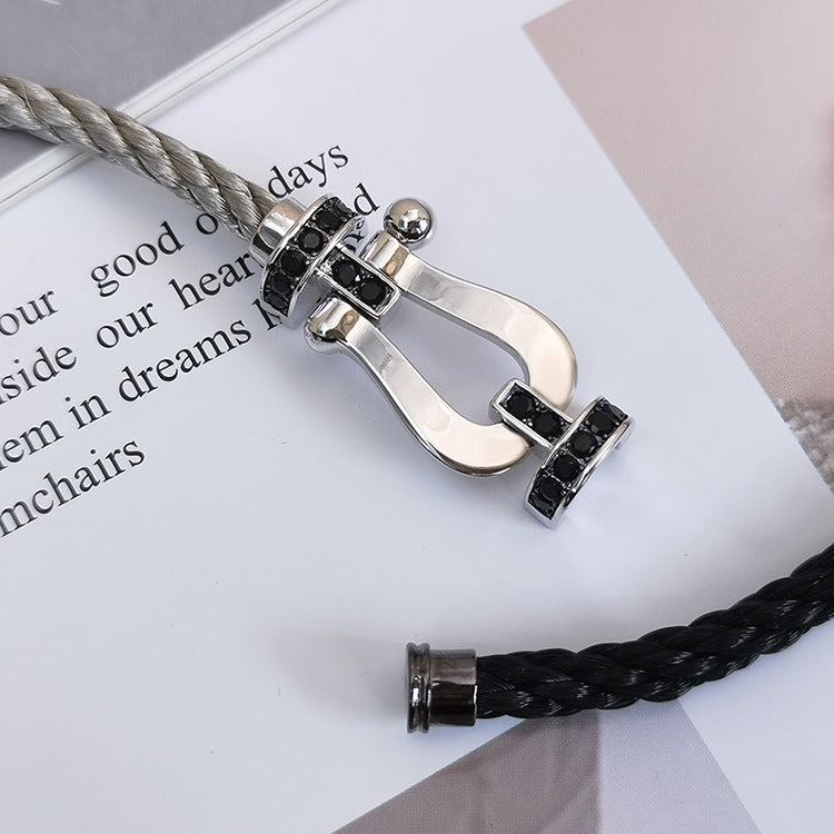 [Eterna Jewels]FORCE LARGE HORSESHOE BLACK DIAMOND BRACELET SILVER
