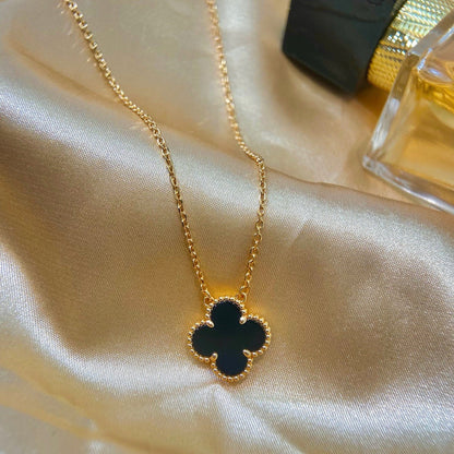 [Eterna Jewels]CLOVER 15MM BLACK ONYX SINGLE FLOWER NECKLACE