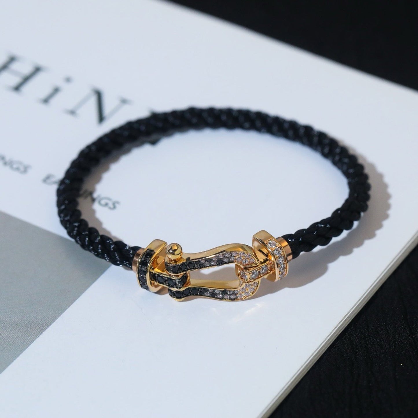 [Eterna Jewels]FORCE LARGE HORSESHOE BLACK WHITE DIAMOND BRACELET ROSE GOLD