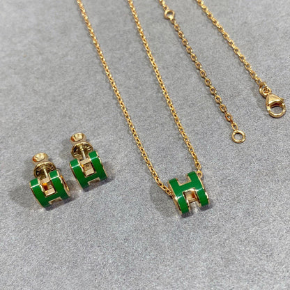 [Eterna Jewels]POP H GREEN NECKLACE SILVER AND GOLD