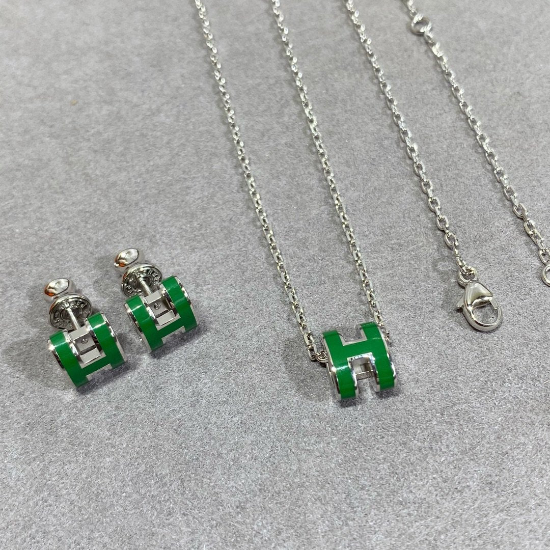 [Eterna Jewels]POP H GREEN NECKLACE SILVER AND GOLD