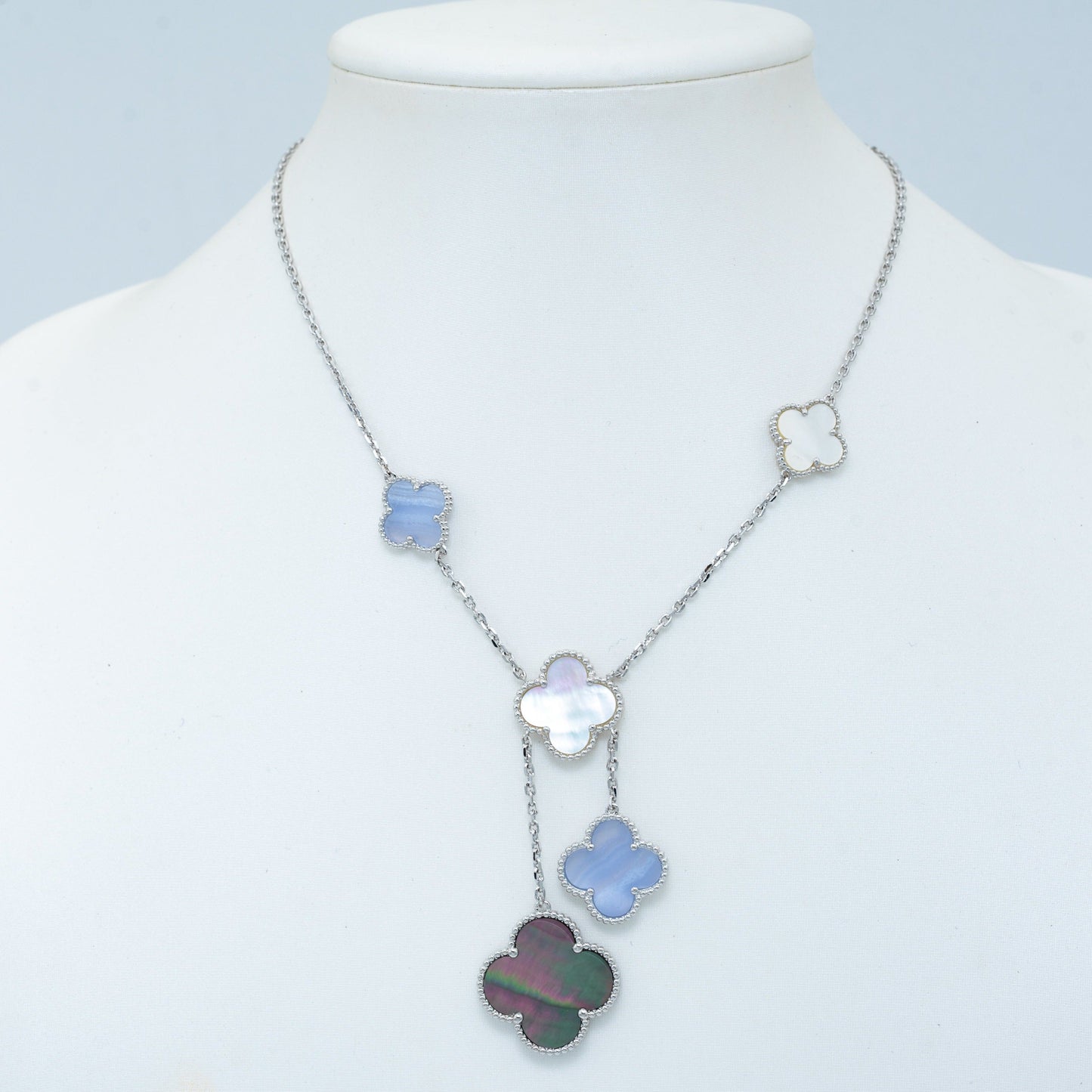 [Eterna Jewels]CLOVER MOP CHALCEDONY NECKLACE SILVER 6 MOTIF