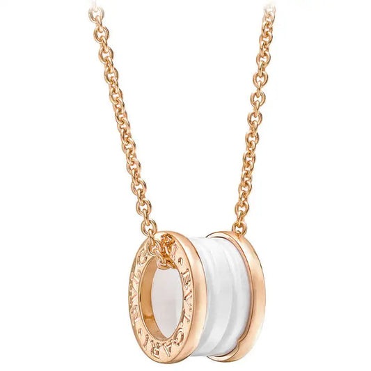 [Eterna Jewels]ZERO 1 WHITE CERAMIC PINK GOLD DIAMOND NECKLACE
