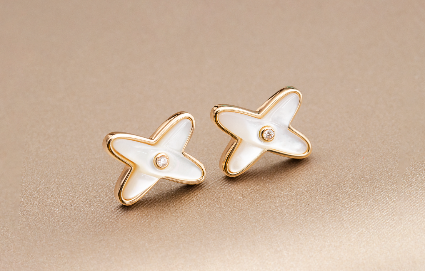 [Eterna Jewels]JEUX DE WHITE MOP ROSE GOLD DIAMOND EARRINGS