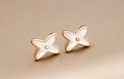 [Eterna Jewels]JEUX DE WHITE MOP PINK GOLD DIAMOND EARRINGS
