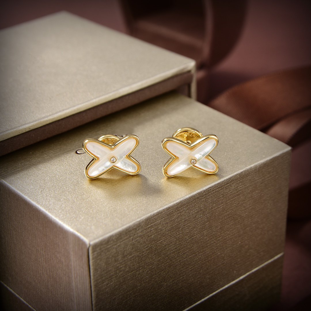 [Eterna Jewels]JEUX DE WHITE MOP GOLD DIAMOND EARRINGS