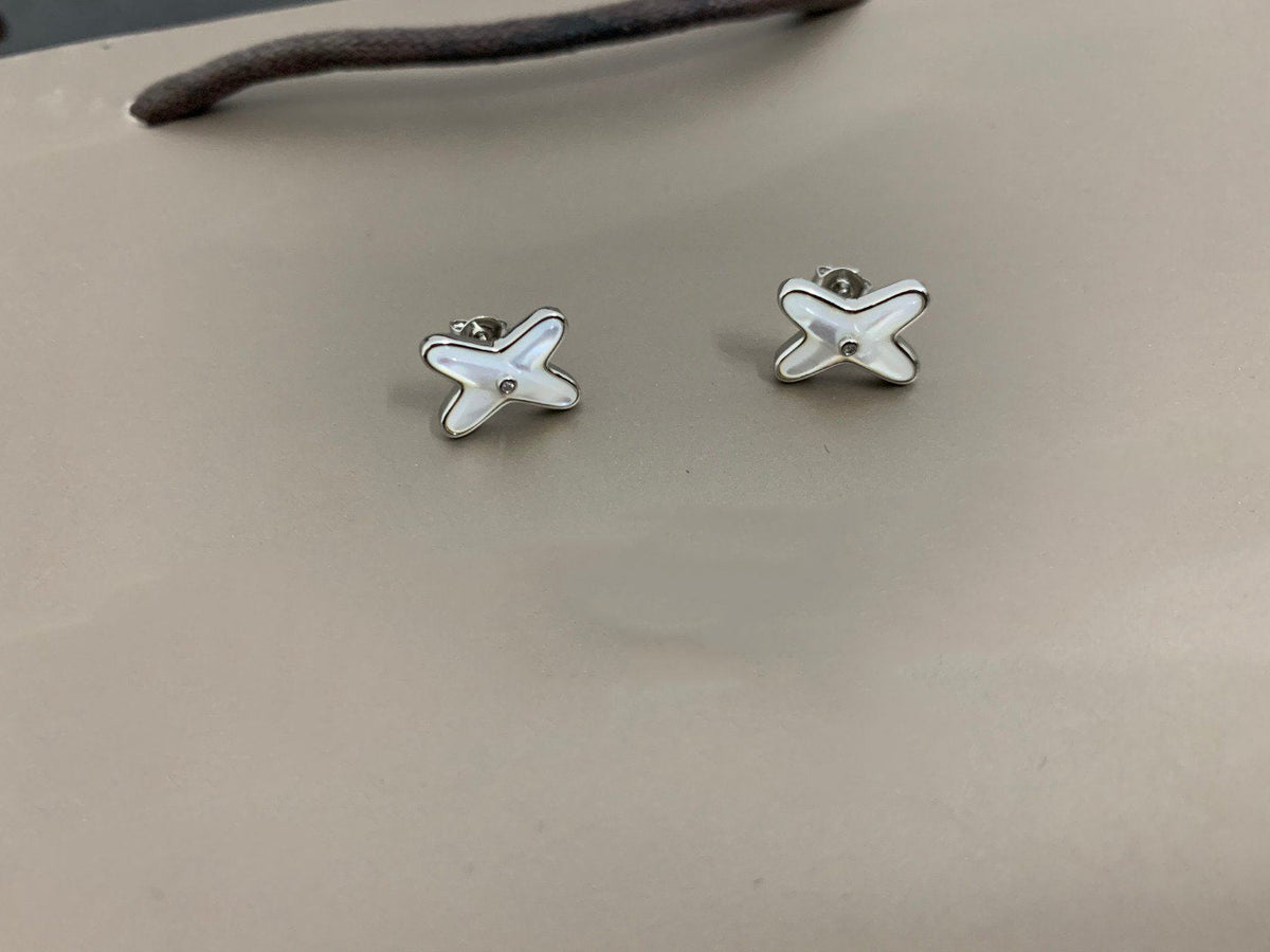 [Eterna Jewels]JEUX DE WHITE MOP SILVER DIAMOND EARRINGS