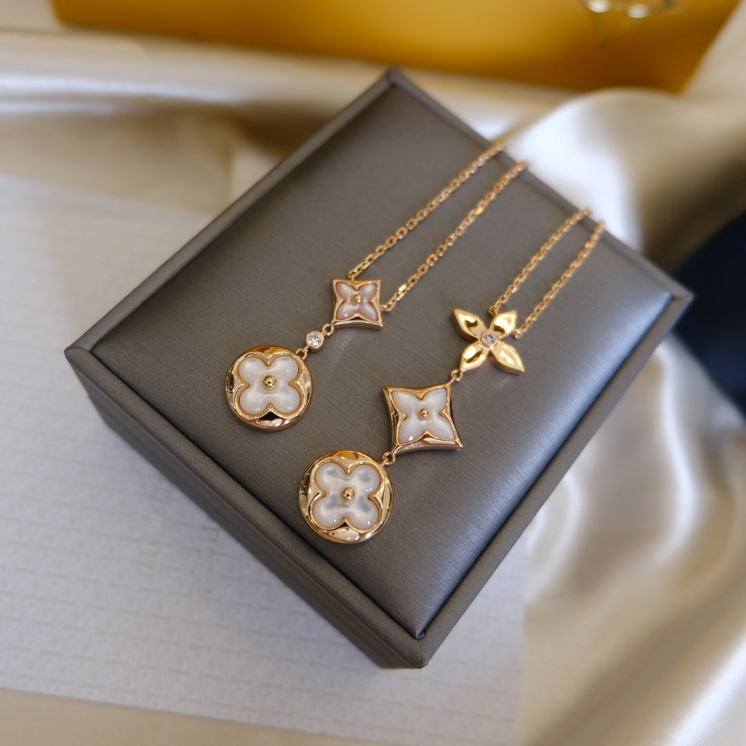 [Eterna Jewels]COLOR BLOSSOM LARIAT NECKLACE PINK GOLD WHITE MOTHER PEARL AND DIAMOND