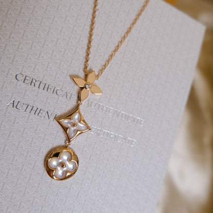 [Eterna Jewels]COLOR BLOSSOM LARIAT NECKLACE PINK GOLD WHITE MOTHER PEARL AND DIAMOND