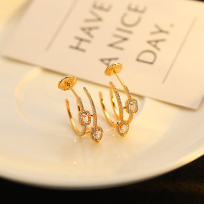 [Eterna Jewels]CREOLES MY TWIN 2 RANGS SILVER DIAMOND EARRINGS