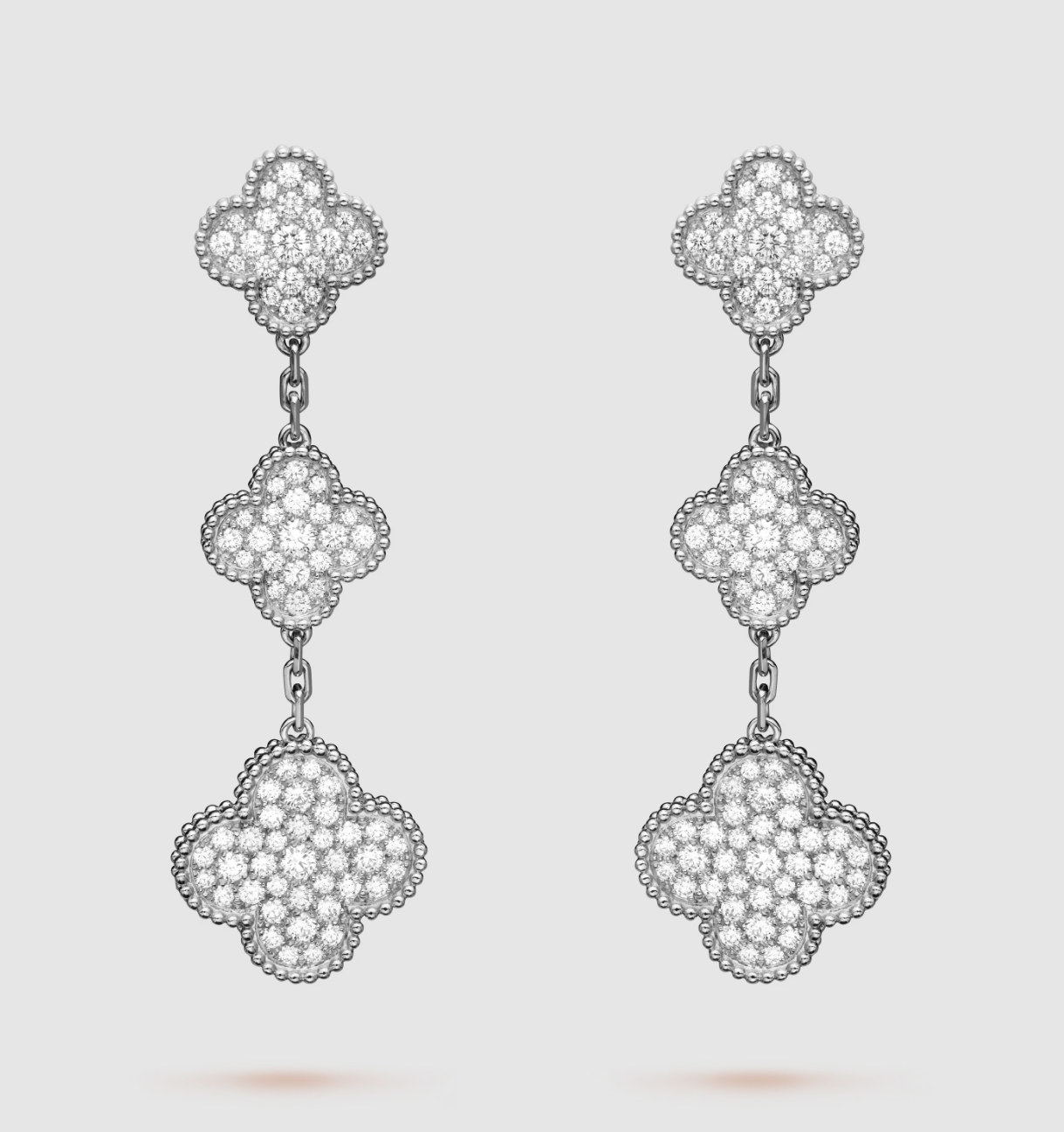 [Eterna Jewels]CLOVER 3 MOTIF DIAMOND SILVER DROP EARRINGS