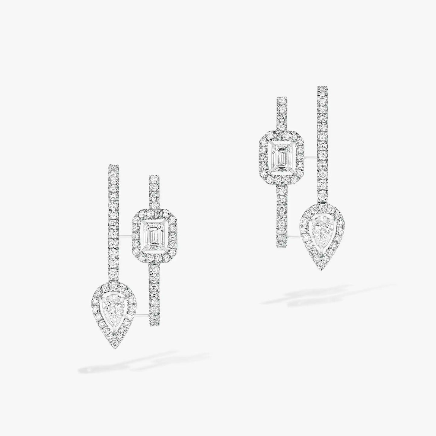 [Eterna Jewels]CREOLES MY TWIN 2 RANGS SILVER DIAMOND EARRINGS