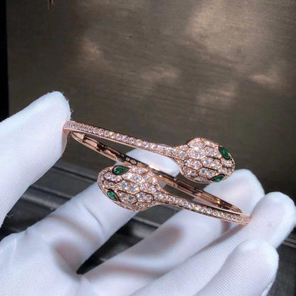 [Eterna Jewels]SERPENTI BRACELET PINK GOLD MALACHITE DIAMOND DOUBLE SNAKE