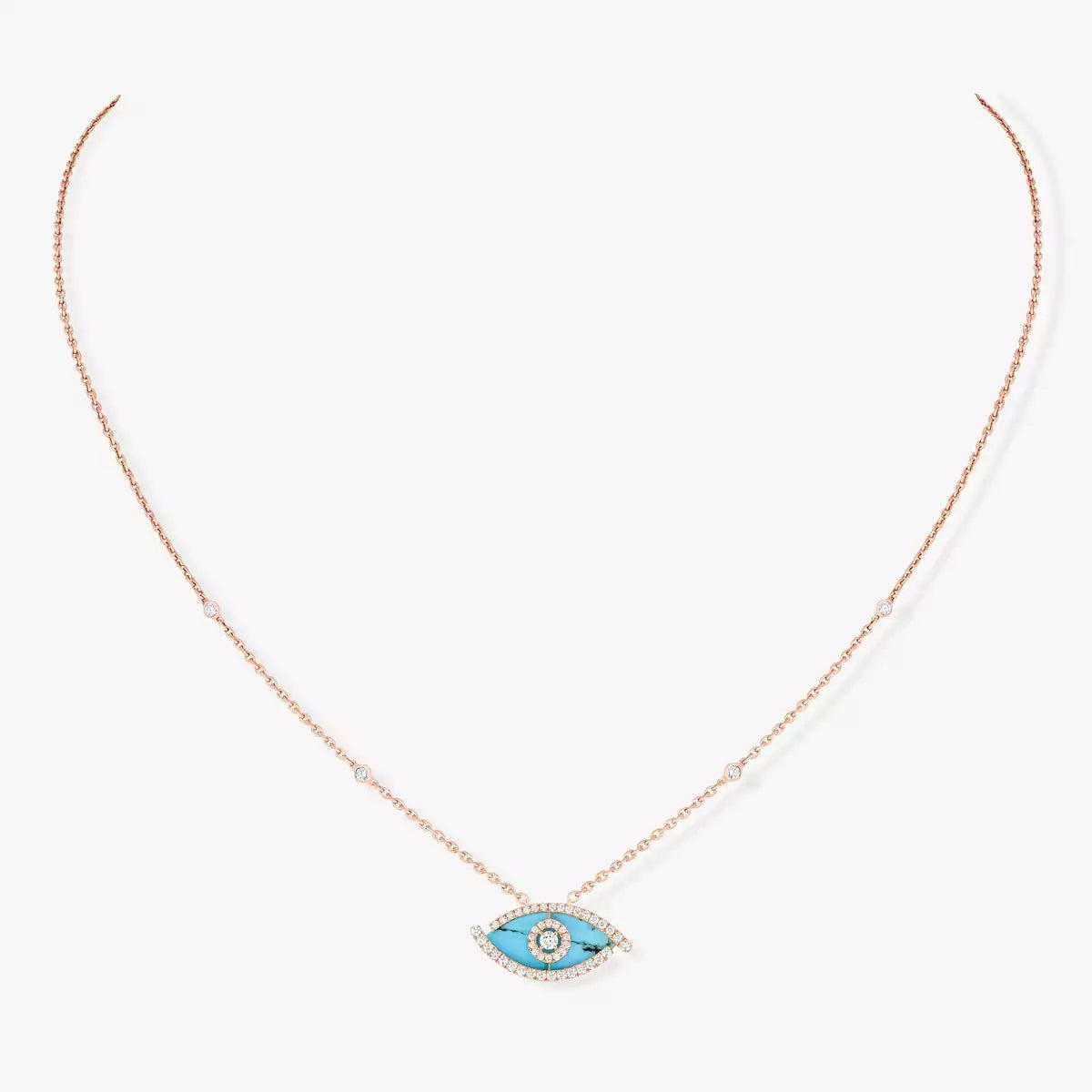 [Eterna Jewels]Lucky Eye Diamond Necklace in Rose Gold and Turquoise