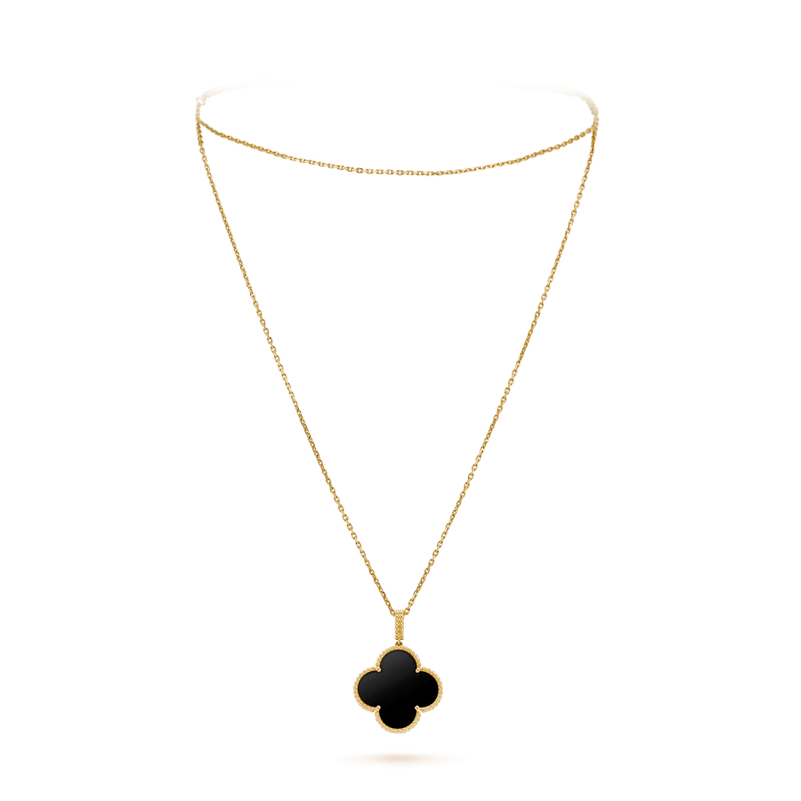 [Eterna Jewels]CLOVER 25MM GOLD ONYX BIG CLOVER NECKLACE