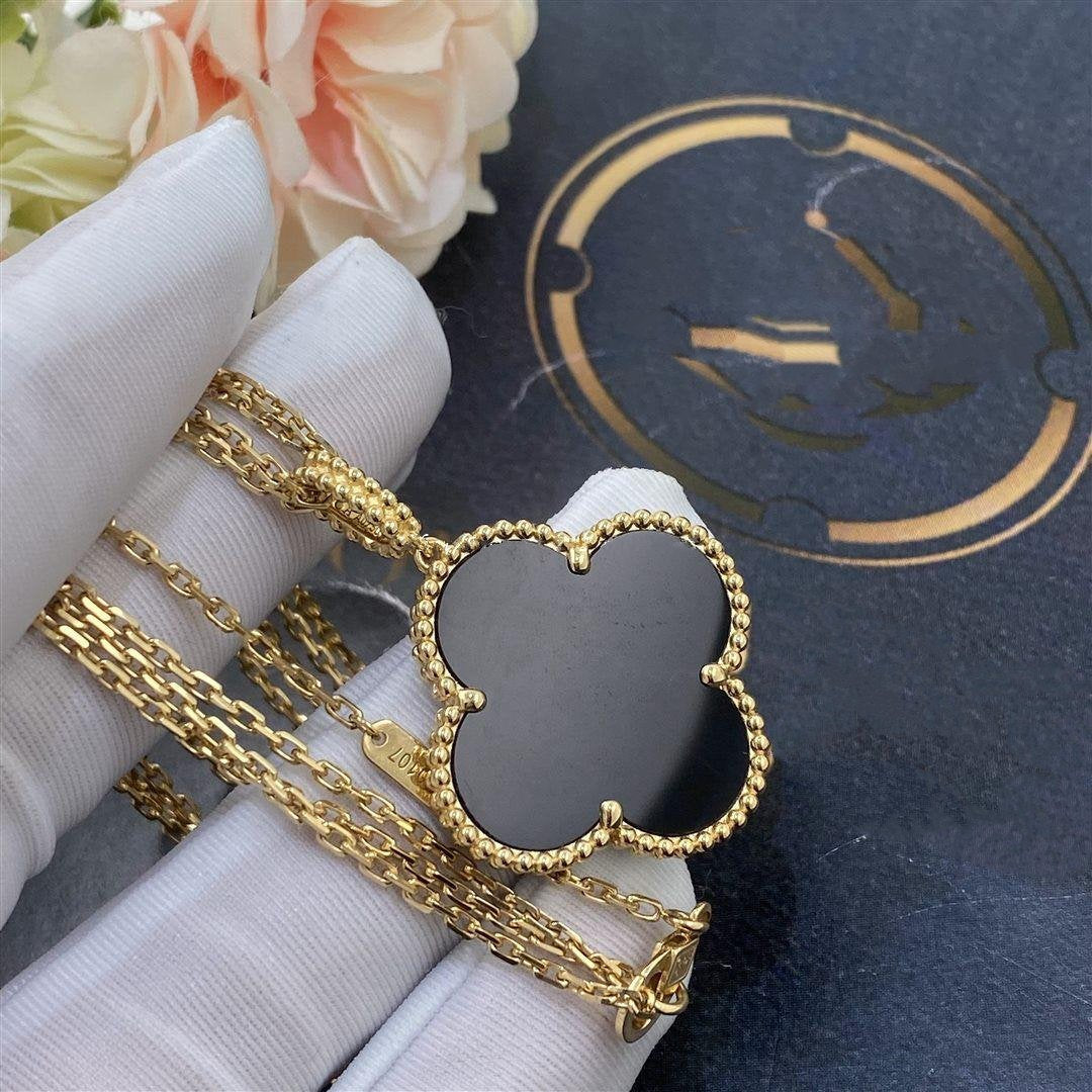 [Eterna Jewels]CLOVER 25MM GOLD ONYX BIG CLOVER NECKLACE