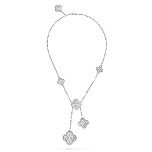 [Eterna Jewels]CLOVER 5 MOTIFS SILVER DIAMONDS NECKLACE