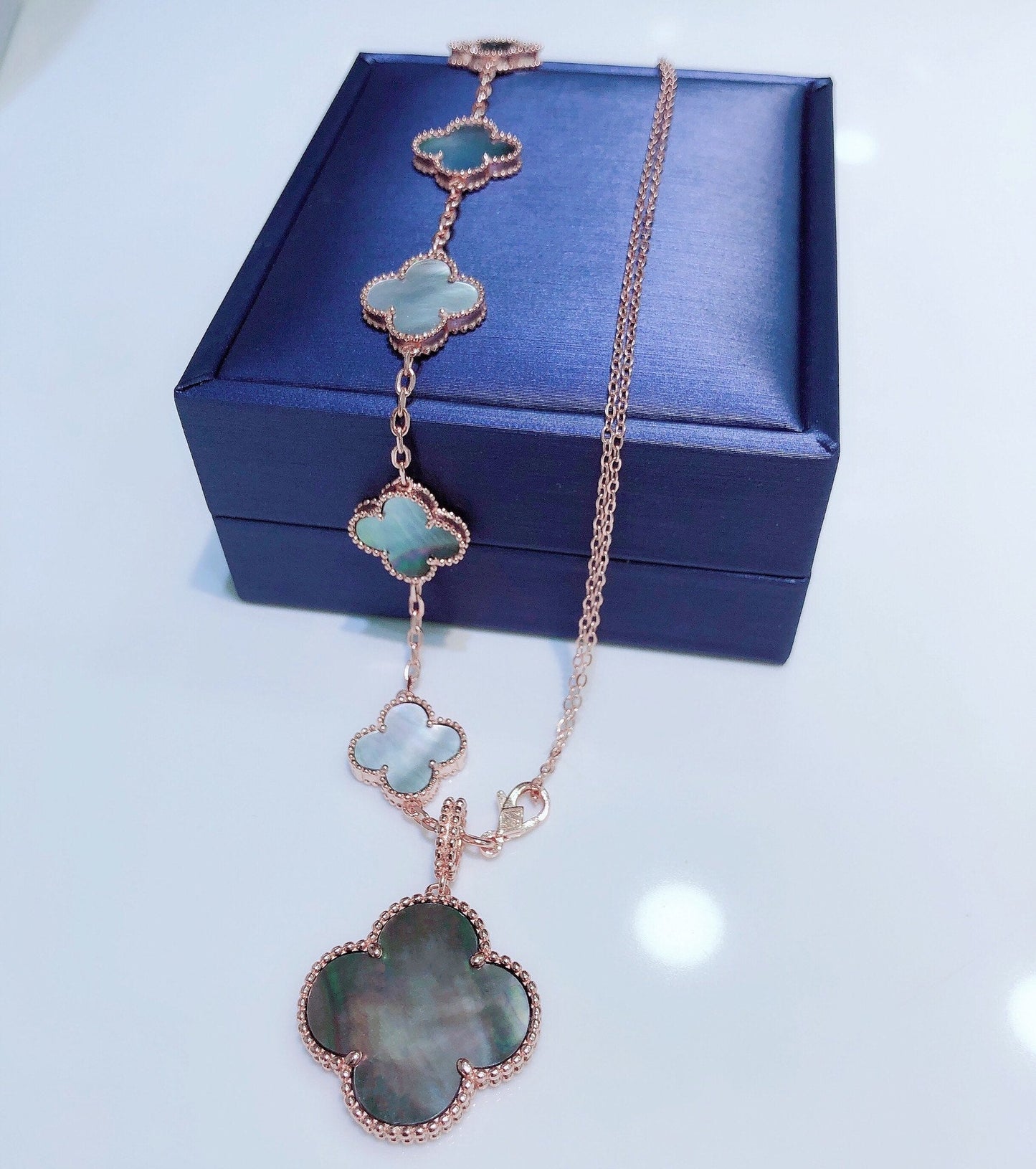 [Eterna Jewels]COMBINED BRACELET 5 MOTIFS AND NECKLACE DARK MOP ROSE GOLD