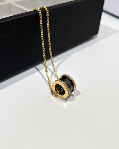 [Eterna Jewels]ZERO 1 BLACK CERAMIC DIAMOND PINK GOLD NECKLACE