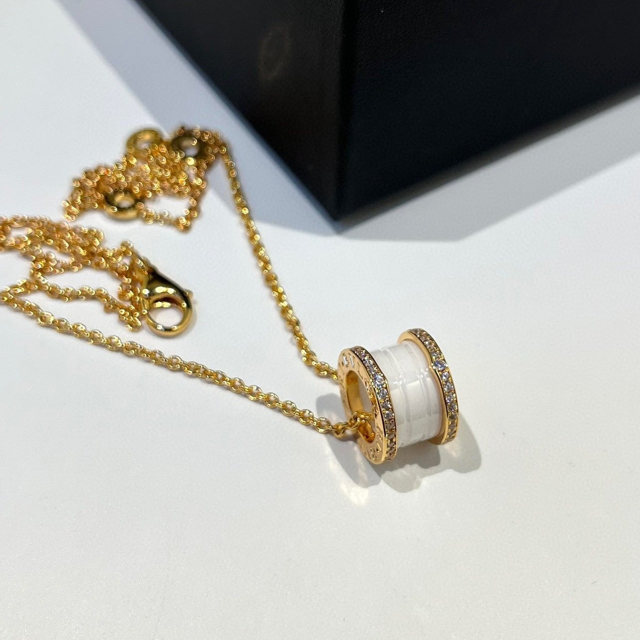 [Eterna Jewels]ZERO 1 WHITE CERAMIC DIAMOND PINK GOLD NECKLACE
